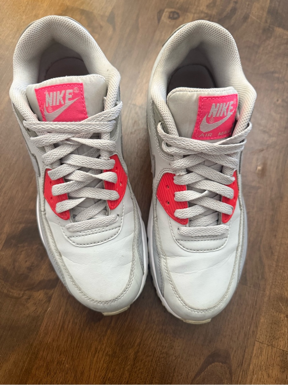 Pre-loved Vintage Grey Nike AirMax 90 Sneakers with Pink/Orange Accents